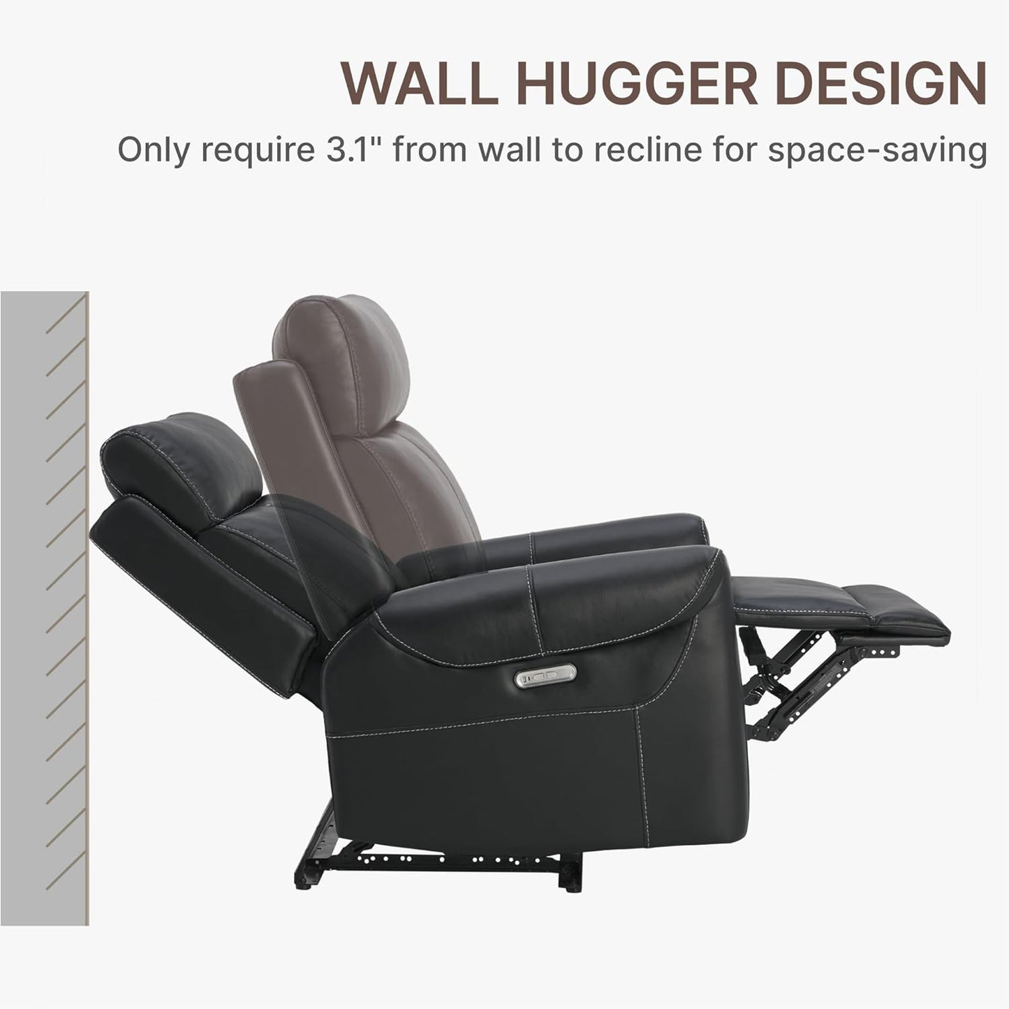 Leather Recliner Chair for Adults Wall Hugger RV Recliner with USB Charging Ports Electric Power Reclining Sofa for Living Room Home Theater Seating Bedroom