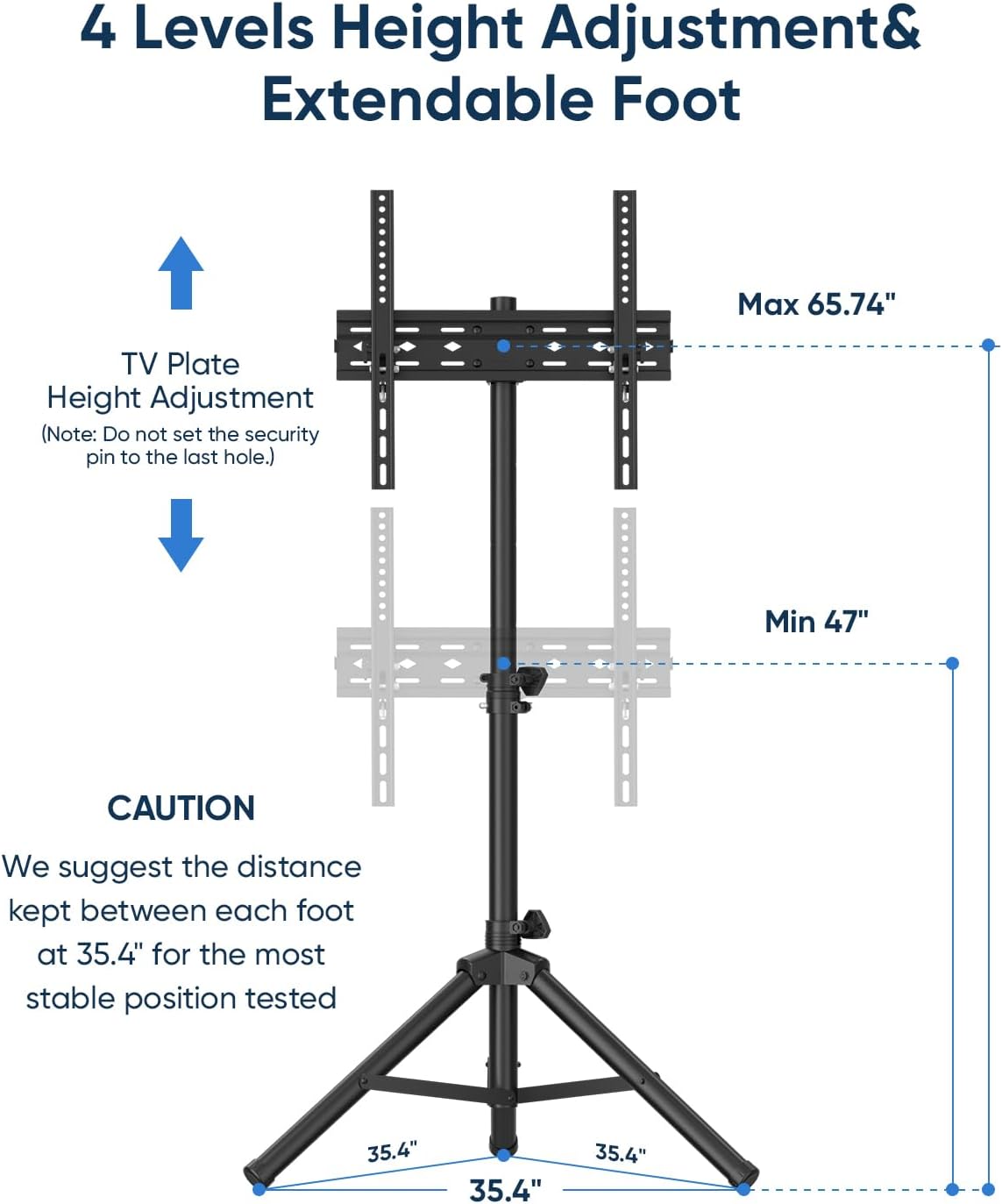 FORGING MOUNT Tripod Portable Floor TV Stand,Foldable Stand Height Adjustable for Portable Display Floor TV Stand 26-65" Flat Screen/Curved TVs, Holds Up to 77lbs