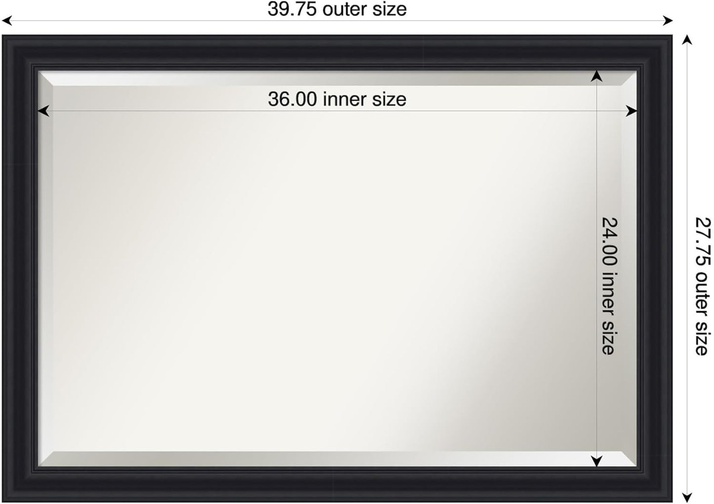 Amanti Art Black Bathroom Mirror for Over Sink, 28x40 Dalat Black Rectangle Vanity Mirror, Large Traditional Frame, Hangs Horizonally and Vertically, Bathroom Wall Decor, Beveled Edge