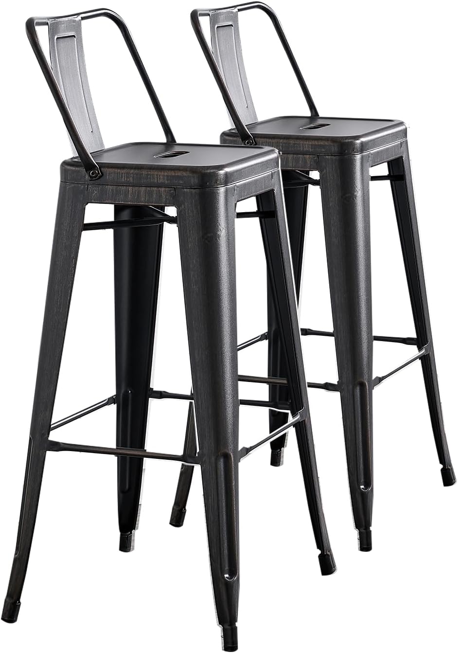 AC Pacific Modern 30” Metal Barstool Set of 2 – Country Rustic Style with Low Back, Lightweight & Sturdy Build, Easy Assembly, Distressed Black