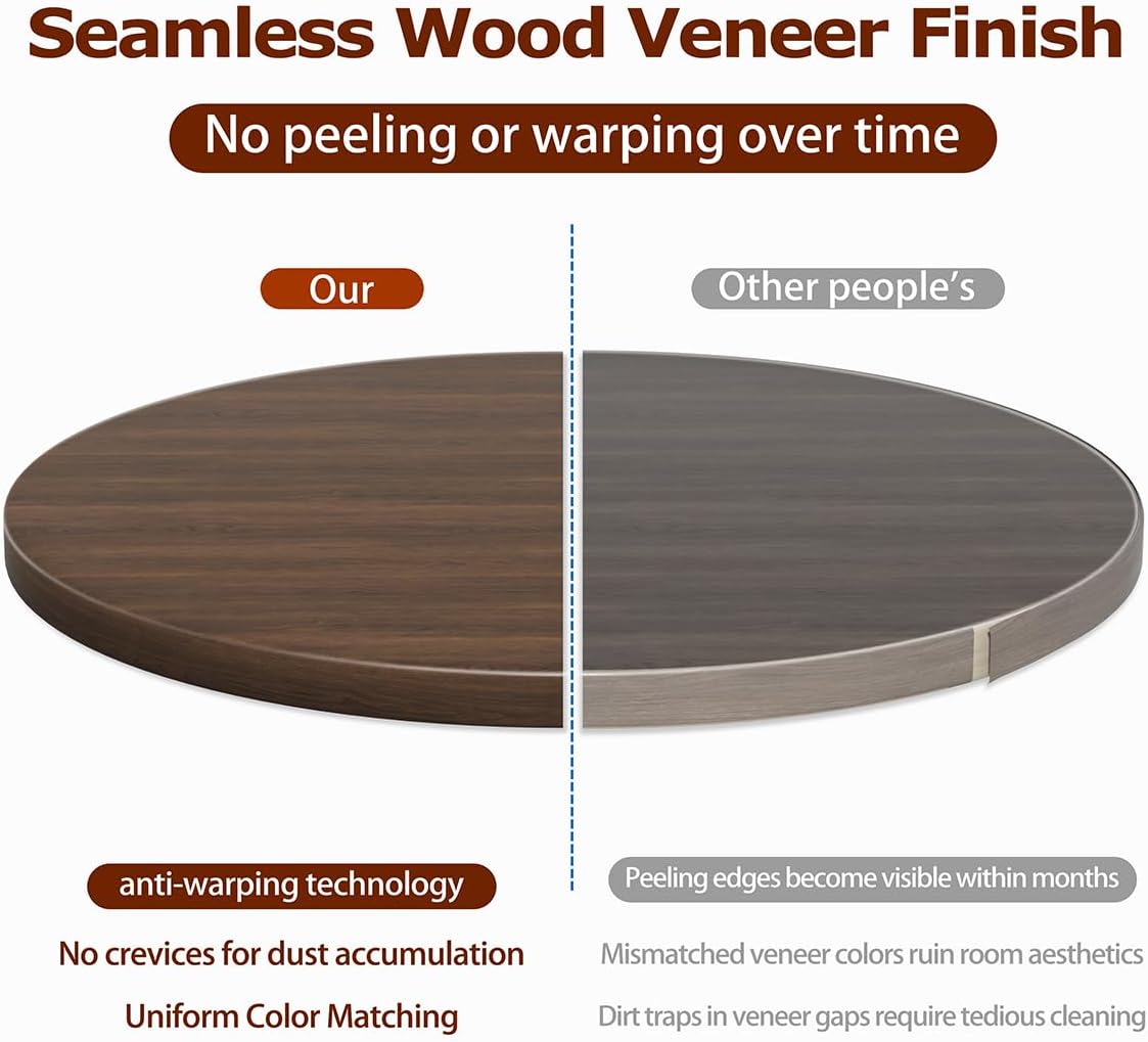 Adjustable Side Table, Round End Table, Small Bedside Table, Mid Century Modern Nightstand for Living Room, Bedroom, Corners and Office (Walnut)