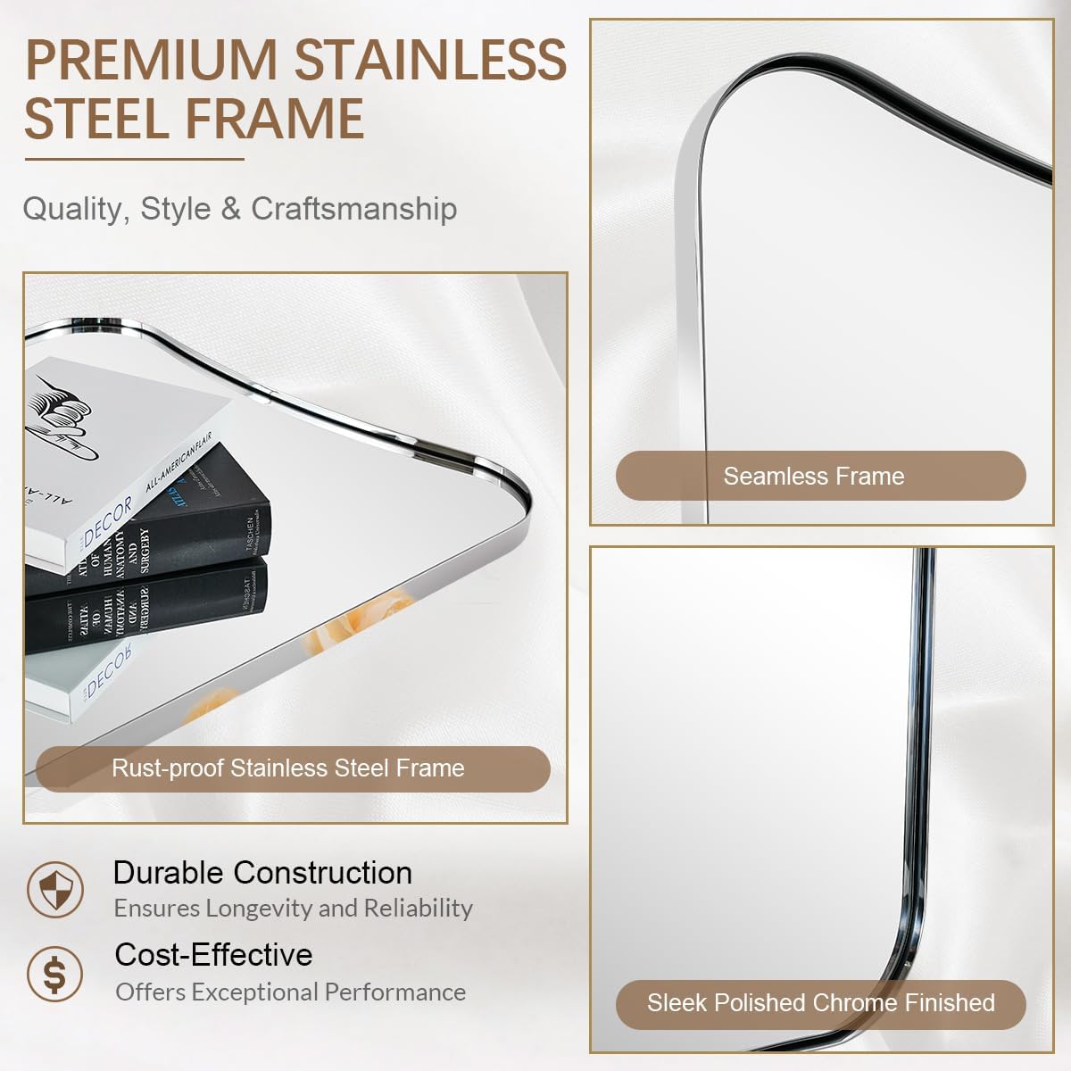 ANDY STAR Chrome Mirror for Bathroom, 22x30 Inch Asymmetrical Mirror, Polished Chrome Bathroom Vanity Mirror with Rust-Proof Stainless Steel 1’’ Frame, Unique Shape for Home Remodel