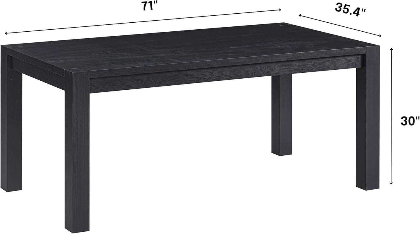 NTC Block 71 Inch Modern Farmhouse Dining Table, Rectangular Dinner Table for Dining Room, Living Room Furniture, Effortless Assembly, Burnt Black