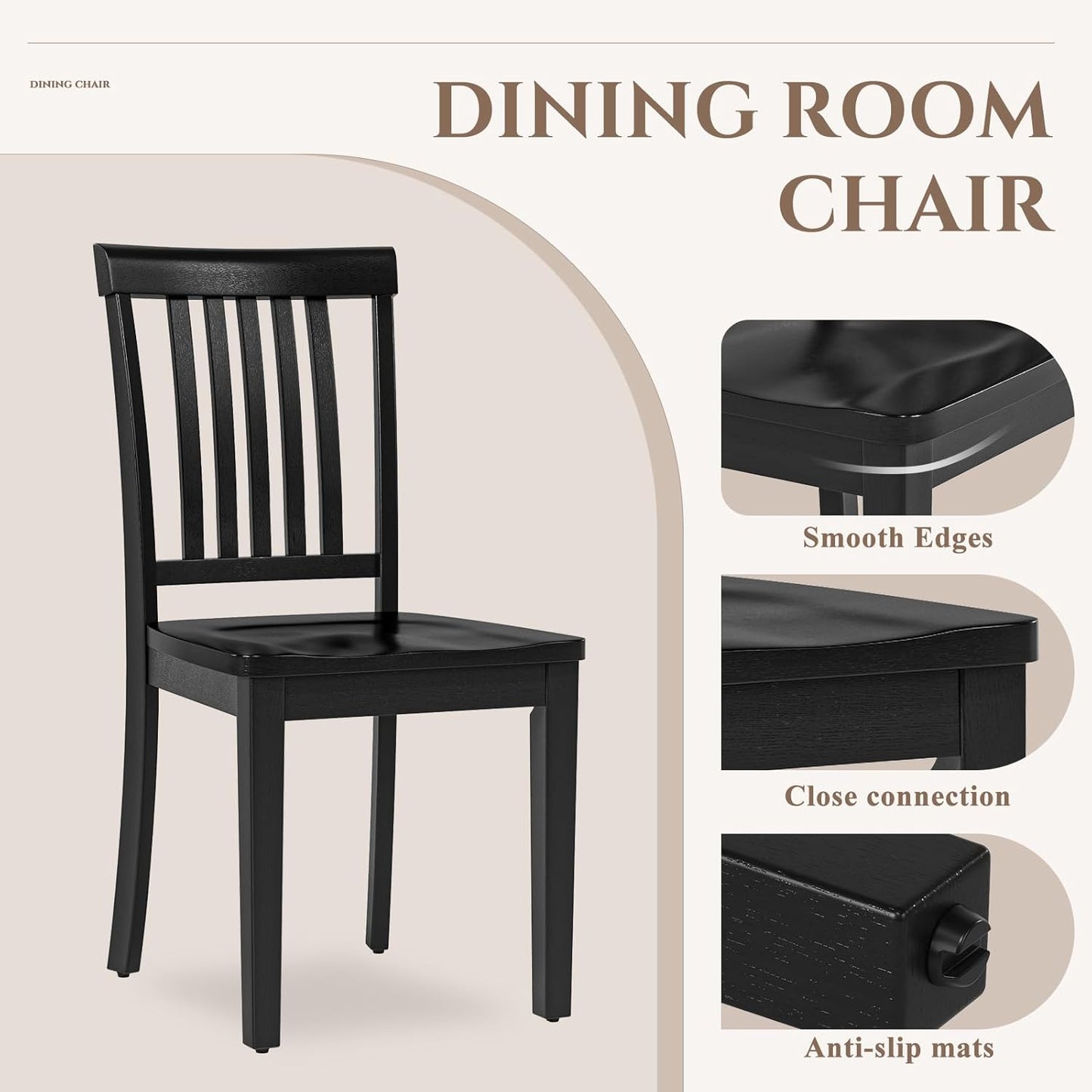 COLAMY Wooden Dining Room Chairs Set of 2, Spindle High Back Windsor Kitchen Side Chair, Farmhouse Dining Chairs for Kitchen, Dining Room, Black