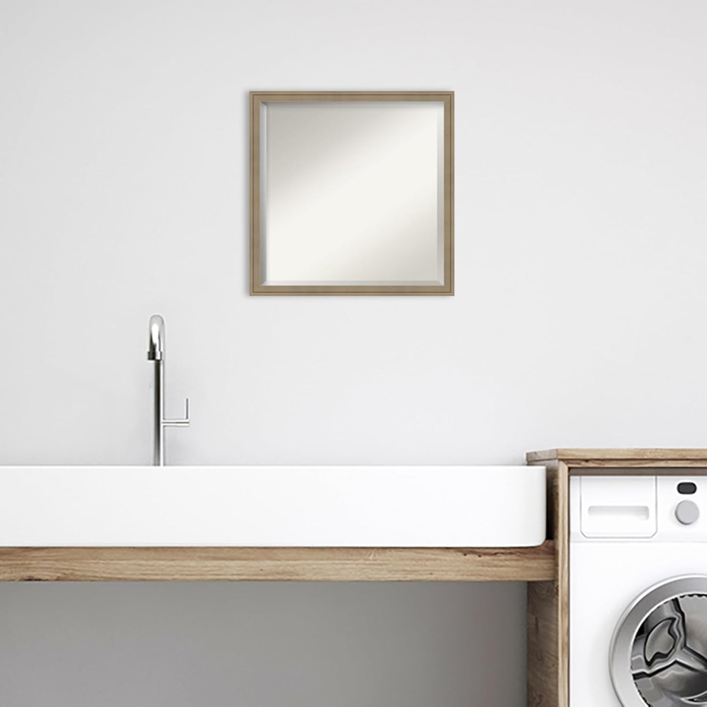 Amanti Art Brown Bathroom Mirror for Over Sink, 22x22 Florence Light Brown Square Vanity Mirror, Medium Casual Frame, Hangs Horizonally and Vertically, Bathroom Wall Decor, Beveled Edge from WI, USA