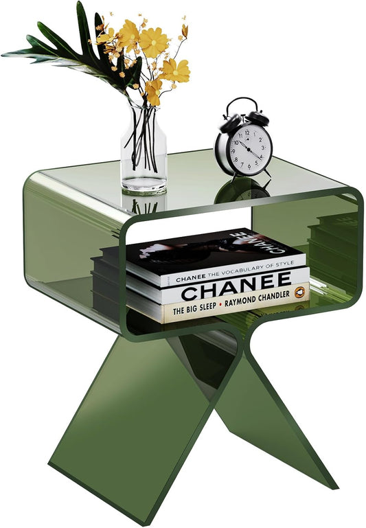 Acrylic Nightstand Side Table Modern Design Clear Home Decor Display End Table for Living Room (Green)