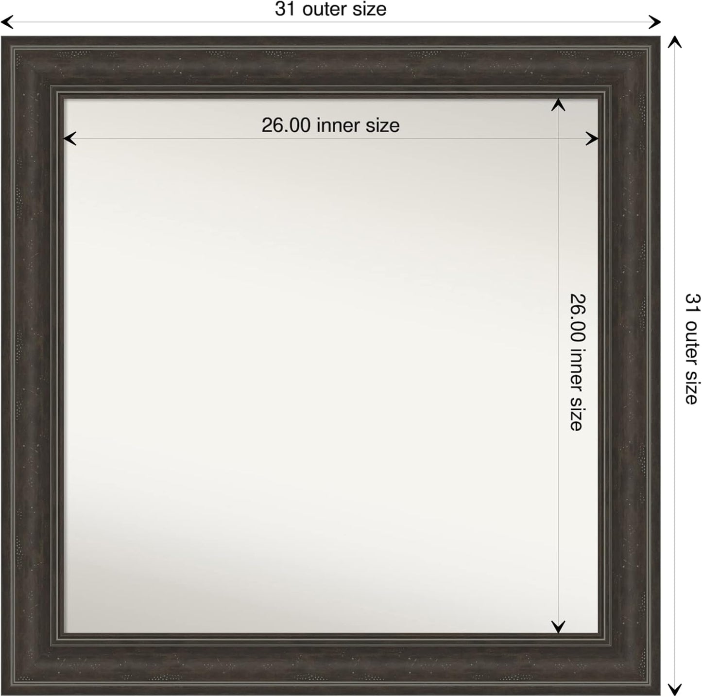 Amanti Art Brown Bathroom Mirror for Over Sink, 32x32 Shipwreck Greywash Square Vanity Mirror, Large Traditional Frame, Hangs Horizonally and Vertically, Bathroom Wall Decor, Non-Beveled Edge