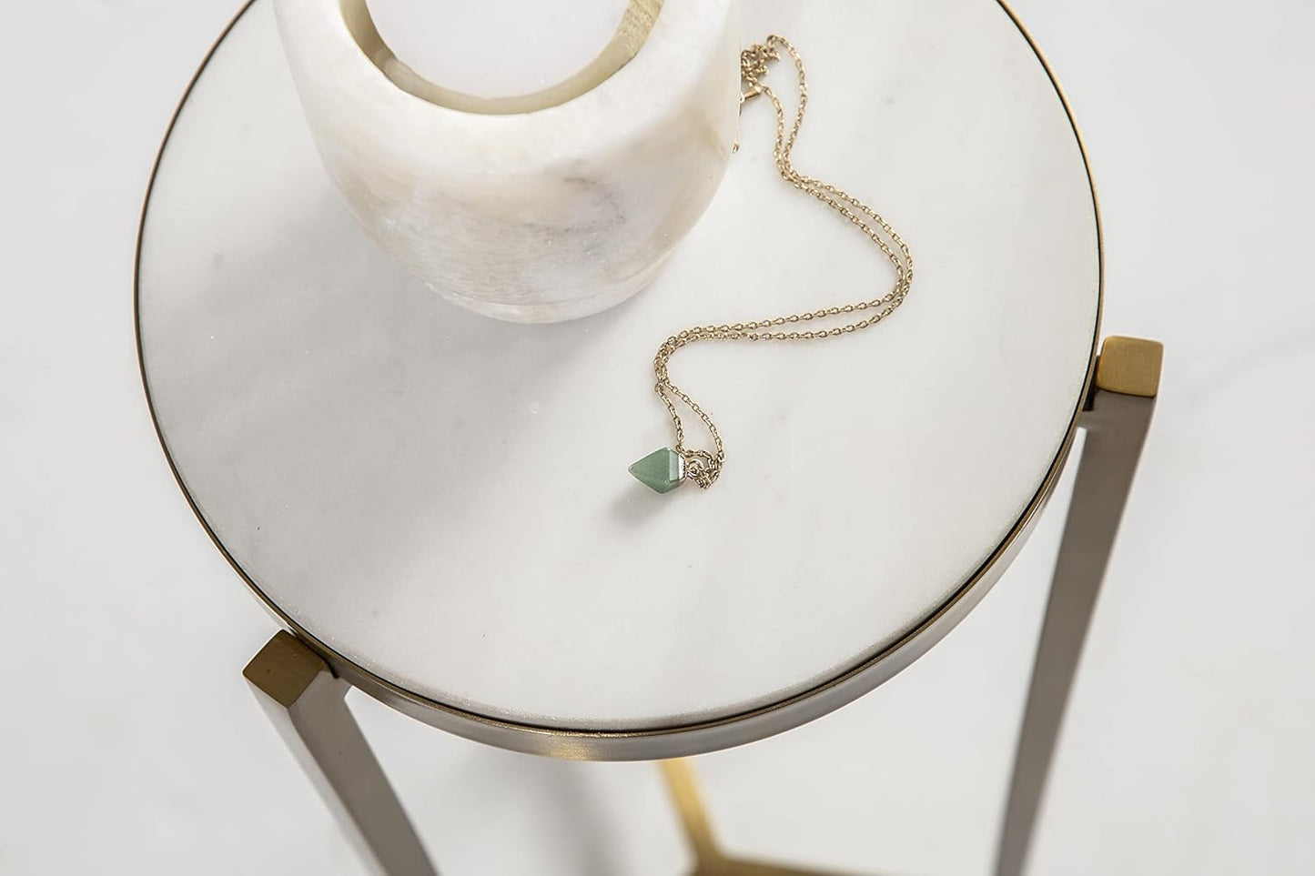 Kate and Laurel Aguilar Modern Drink Table, 9 x 9 x 23, White and Gold, Genuine Marble Accent Table for Small Spaces