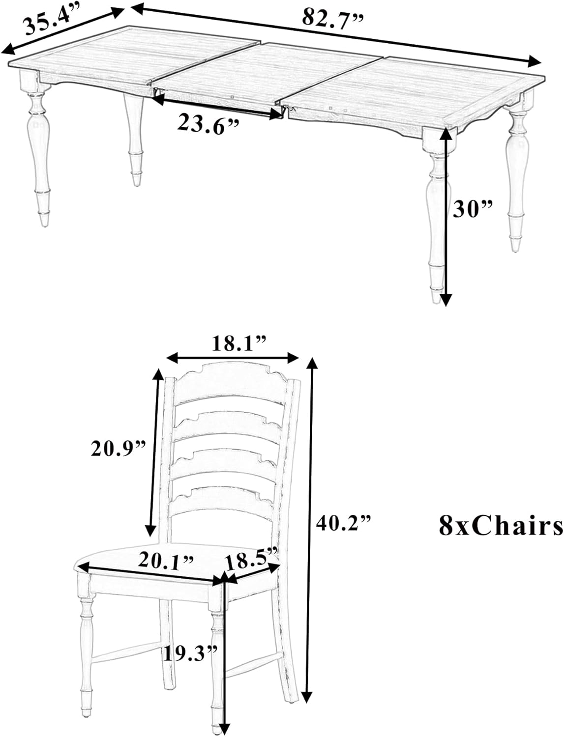 Ball & Cast 9-Piece 82.7inch Extendable Dining Table Set with 23.6inch Removable Leaf and 8 Upholstered Dining Chairs,Vintage Traditional Wood Kitchen Sets for 8,Family Gatherings,Natural
