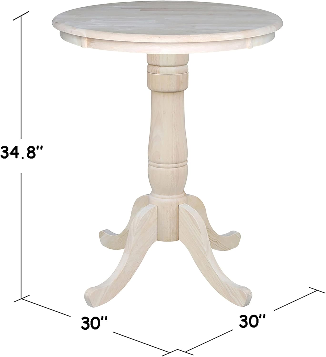 IC International Concepts 30" Round Top Pedestal Table, Counter Height-34.9", Unfinished