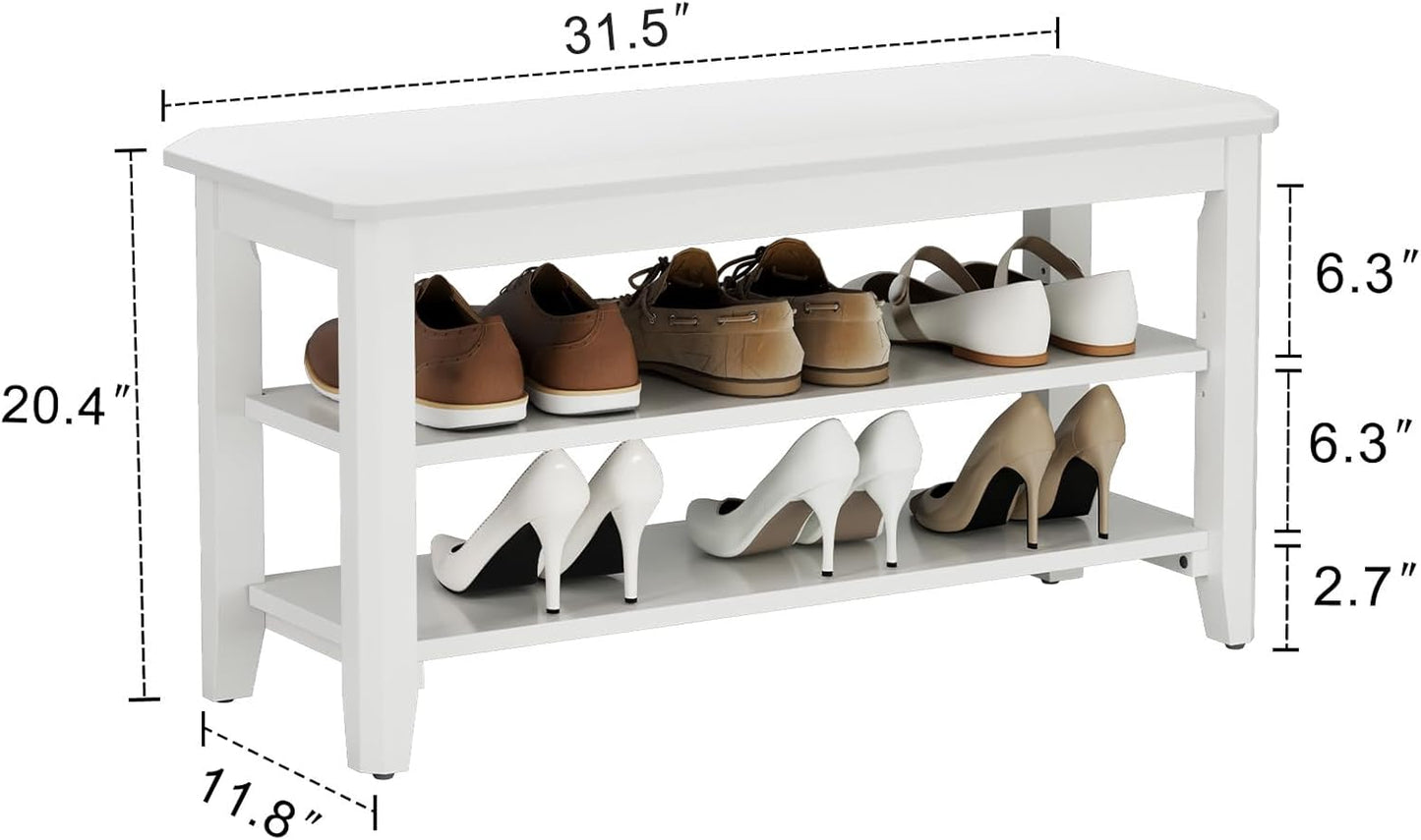 Wood Shoe Rack Bench for Entryway, 2 Tier Shoe Rack for Front Door Entrance, Shoe Bench with Shoe Storage for Entryway, Bedroom, 31.5"