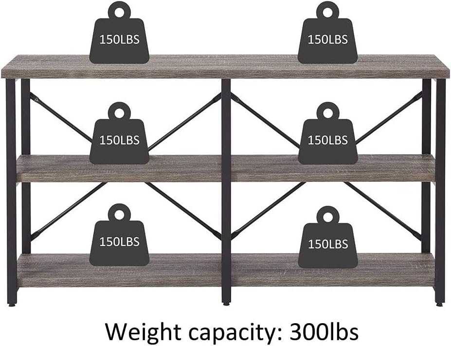 BON AUGURE 55 Inch Console Tables for Entryway, Industrial Sofa Tables for Living Room, 3 Tier Behind Couch Table, Foyer Table for Entry Way (Dark Grey Oak)