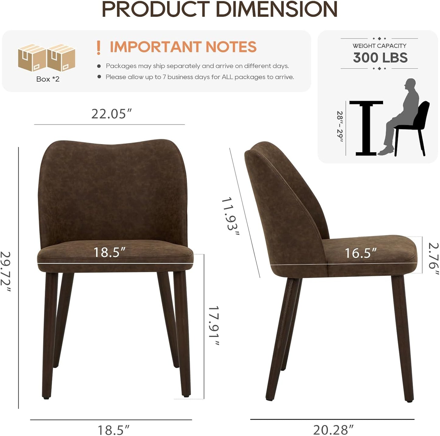 COLAMY Upholstered Dining Chairs Set of 4, Modern PU Leather Dining Room Kitchen Side Chair with Padded Seat and Wood Legs Restaurant/Cafe, Dark Brown