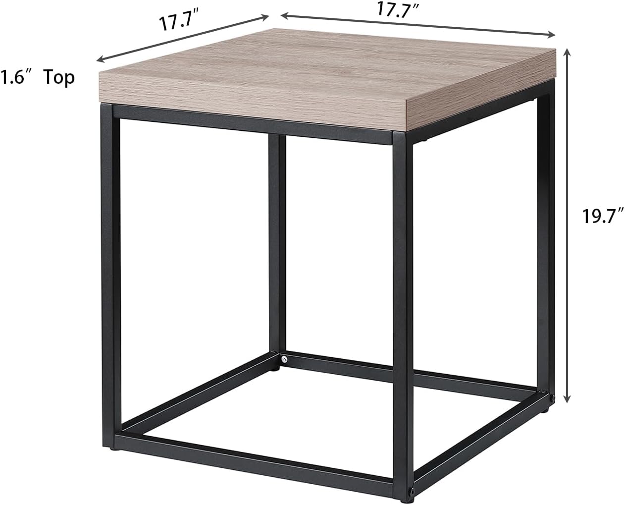 CENSI 18-Inch Grey Wash Accent End Table/Side Table for Living Room, Modern Industrial, Square, Metal and Wood (French Oak)
