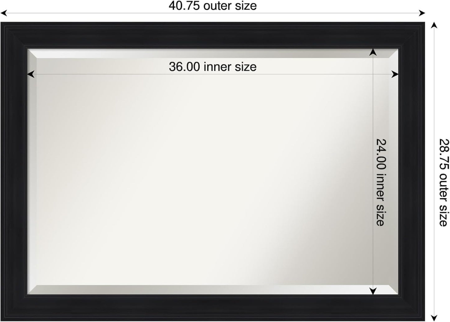 Amanti Art Black Bathroom Mirror for Over Sink, 29x41 Abbey Black Rectangle Vanity Mirror, Large Traditional Frame, Hangs Horizonally and Vertically, Bathroom Wall Decor, Beveled Edge