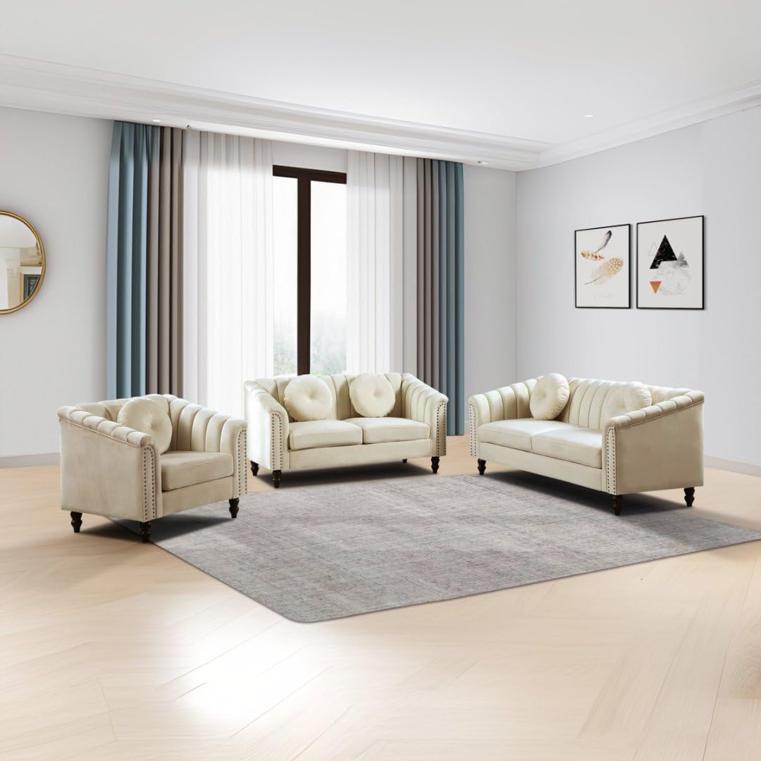 Accent Chair, Single Couch Chair with Style Button Tufted, Scroll Arms and Nailhead for Living Room, Office, Apartment, White