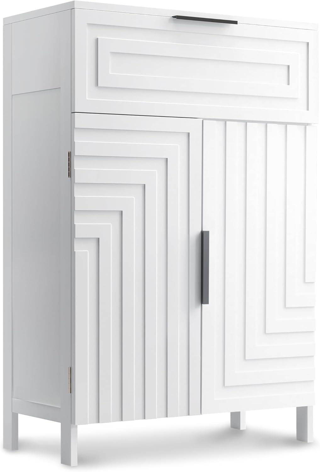 Storage Cabinet Bathroom Floor Cabinets with Drawer Freestanding Kitchen Cabinet Fluted Coffee Bar Cabinet for Living Room, Entryway, Garage Accent Storage Organization - 23.6x11.8x35.4- White