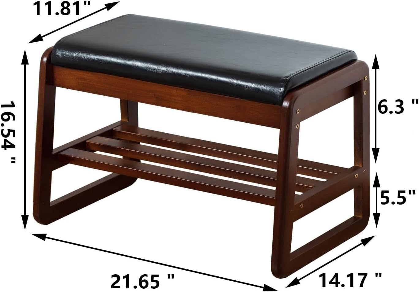 Solid Wood Shoe Bench, 2-Tier Entryway Bench with Cushion and Flip-Open Storage Box, Mid-Century Modern Shoe Bench Rack for Hallway, Mudroom(Black, 21.65'')