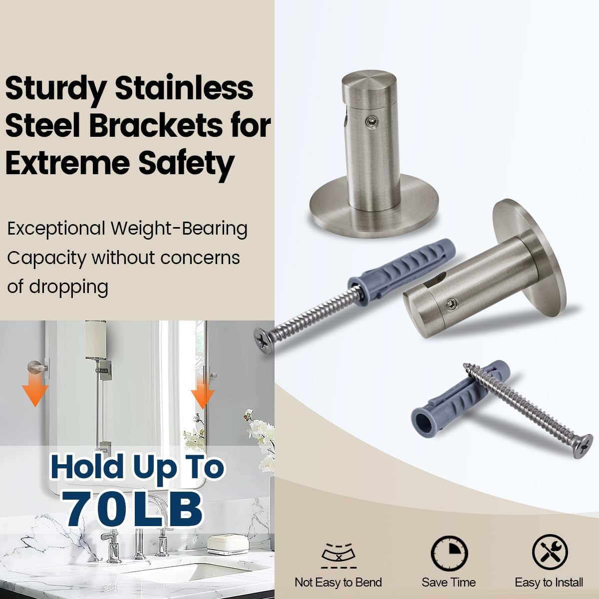 MOON MIRROR 36" x 24" Brushed Nickel Rectangle Bathroom Mirror, Tilting Rounded Rectangular Metal Framed Pivot Wall Mirror, Hangs Horizontally Only(Overall 39.75" x 22")