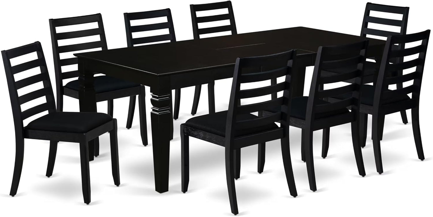 East West Furniture LGX19-BLK-24 -9 Piece Dining Set Includes a Rectangular Kitchen Table with Black Tabletop and 8 Stackable Polyester Fabric Chairs, Black