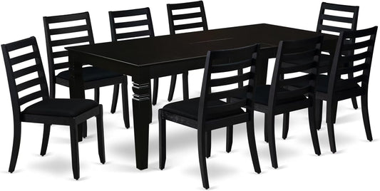 East West Furniture LGX19-BLK-24 -9 Piece Dining Set Includes a Rectangular Kitchen Table with Black Tabletop and 8 Stackable Polyester Fabric Chairs, Black