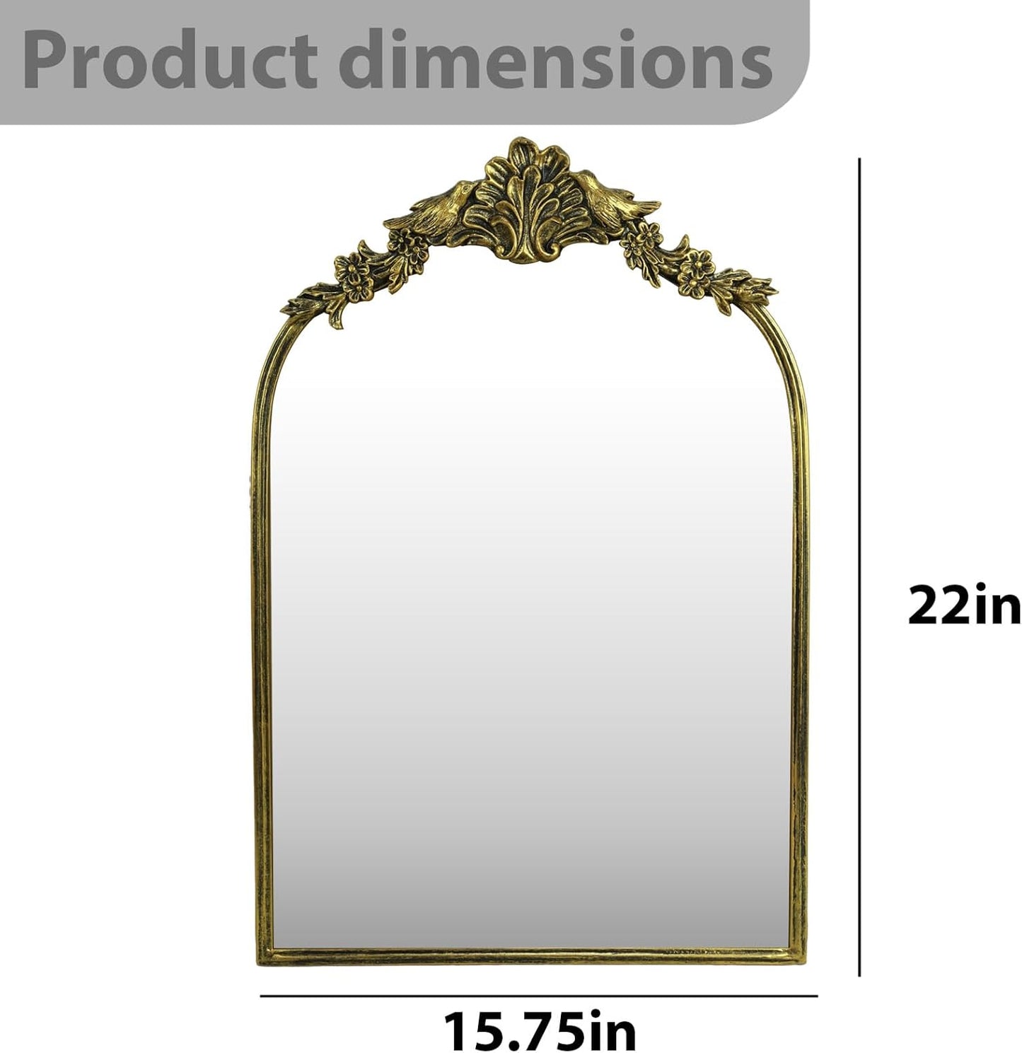 Retro Palace Style Mirror, Antique French Retro Arch Mirror, Suitable for Bathroom, Living Room, Bedroom, Fireplace, Corridor，Can be Used for Decoration