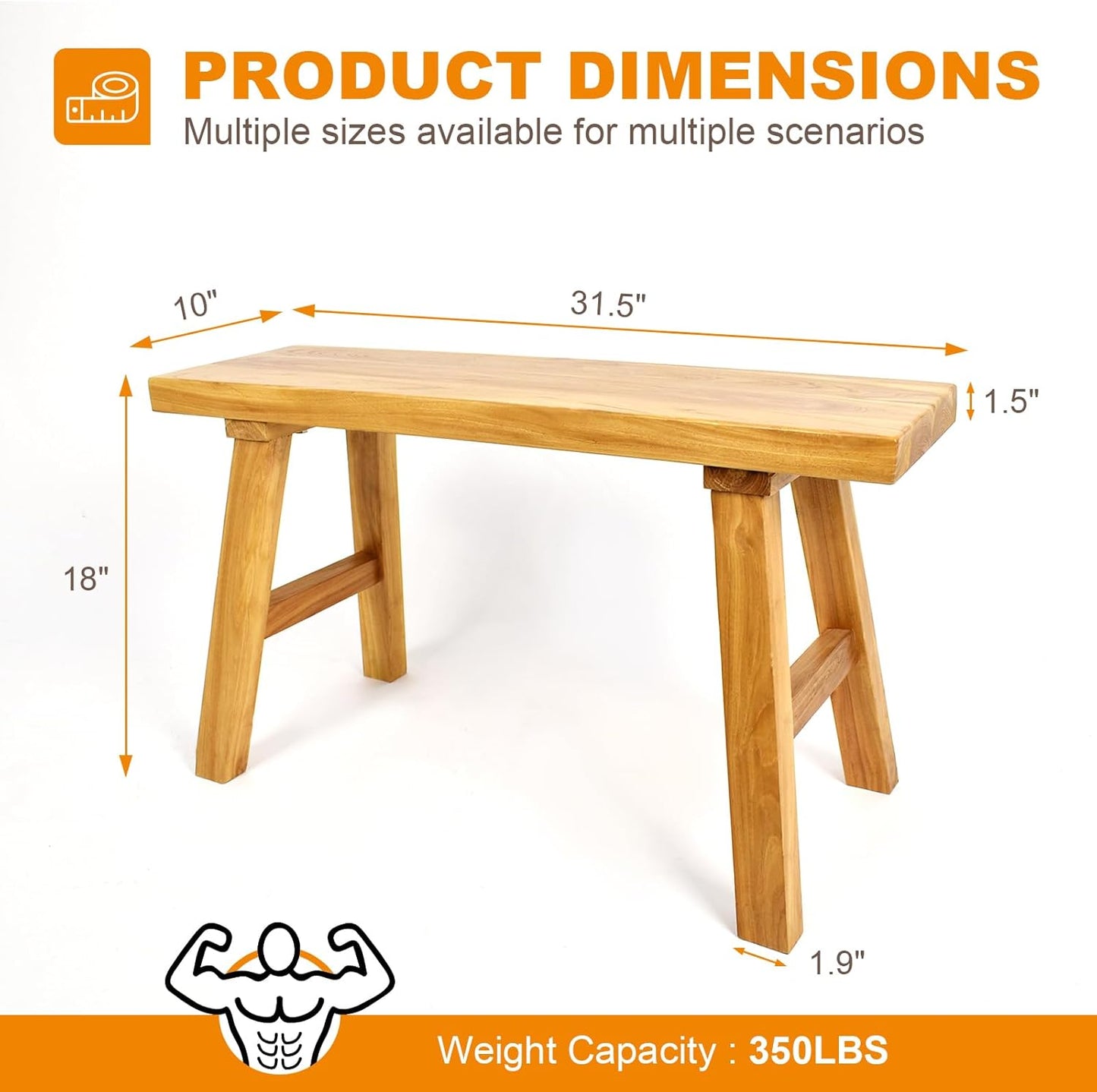 Farmhouse Solid Wood Bench: Long Rustic Indoor Narrow Wooden Bench for Entryway,Living Room, Dining Room,End of Bed,Hallway (31.5" Lx10 Wx18 H)