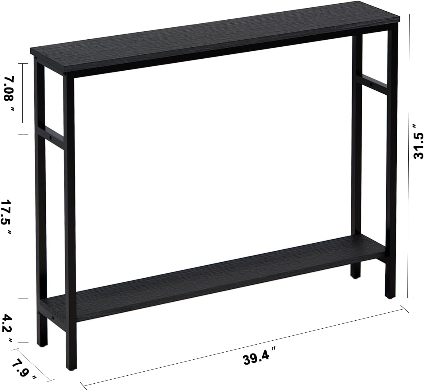 Narrow Console Table, 39.4” Sofa Table with Adjustable Shelf, 2-Tier Long Skinny Table for Hallway, Entryway, Living Room, Foyer, Black