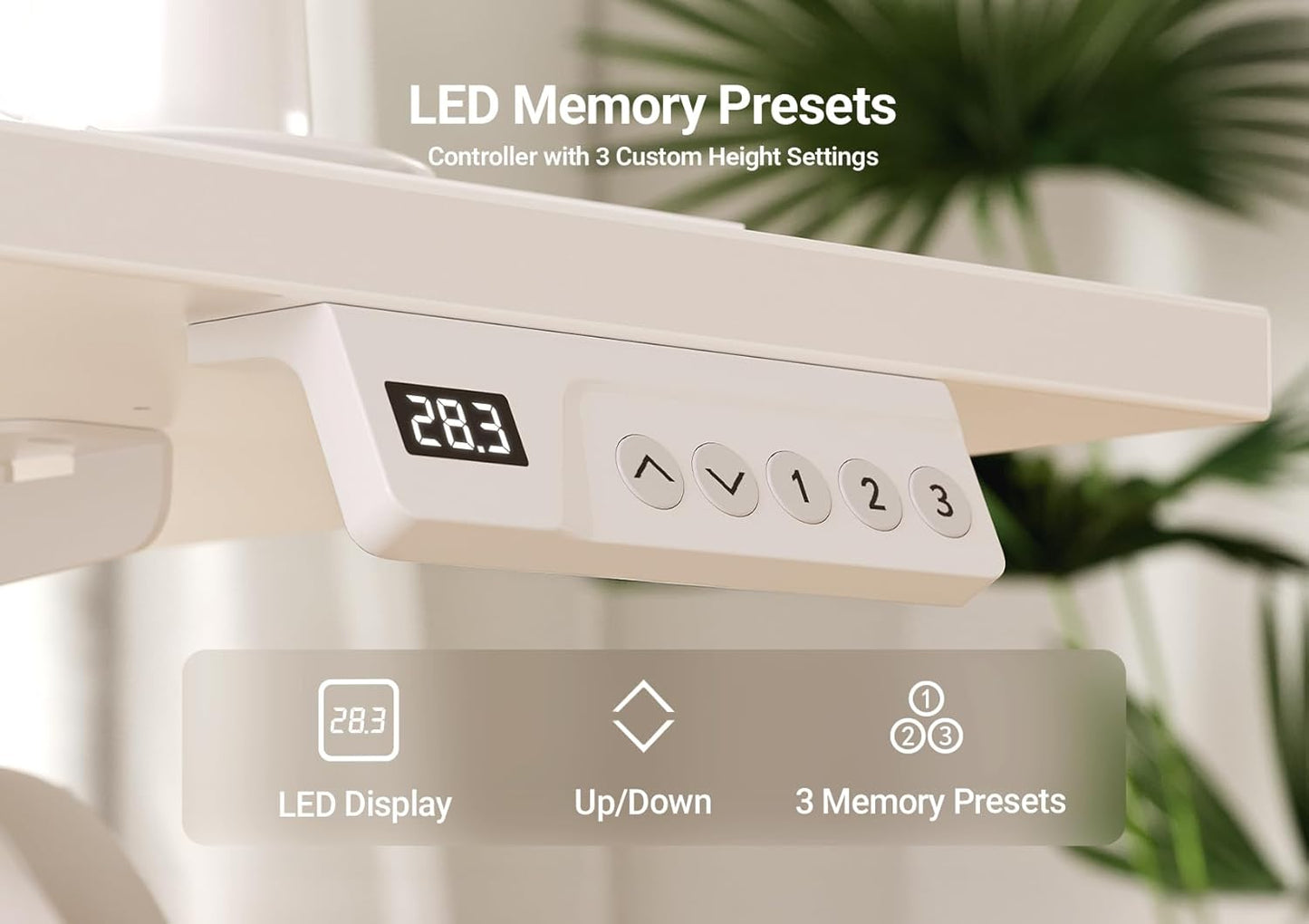 Seang Electric Standing Desk Adjustable Height, 48 x 24 Inch Sit Stand Desk with T-Shaped Frame, 3 Memory Presets & Cable Management for Home Office Computer Workstation, White Frame/White Top