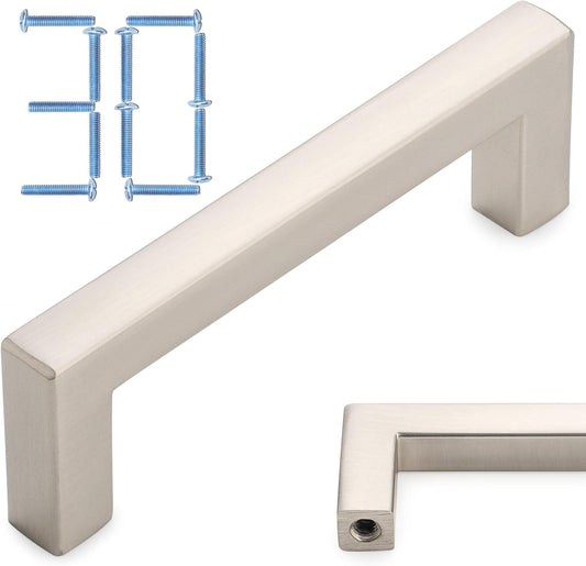 KOOFIZO 30-Pack Solid Square Bar Cabinet Handle - Brushed Nickel Furniture Pull, 3 Inch/76mm Screwhole Distance for Kitchen Cupboard Door, Bedroom Dresser Drawer, Bathroom Wardrobe Hardware