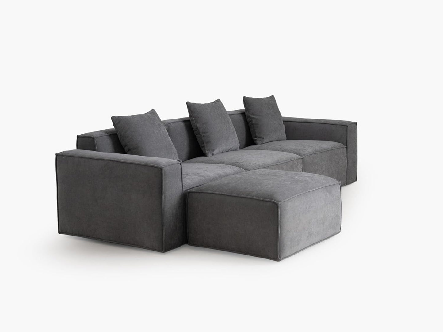 Acanva Luxury Modular Sectional Living Room Sofa Set, Modern Minimalist Style Couch with Ottoman and Chaise, L-Shape, Dark Grey
