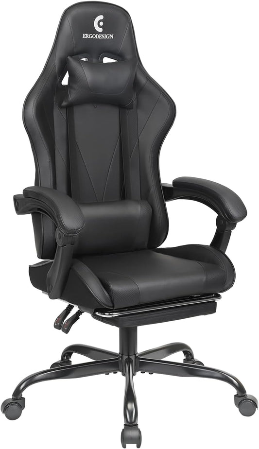 Gaming Chair with Linkage Armrest & Footrest, High Back Video Gaming Chair, Black