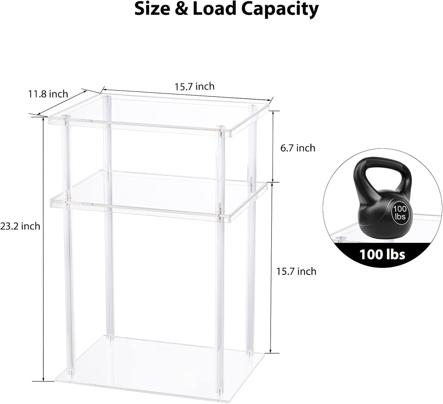 HMYHUM Clear Acrylic Side Table, 3-Tier End Table for Living Room, Small Bedside Table/Nightstand for Bedroom, Home Accent Table, Frame Design, 15.7" L x 11.8" W x 23.2" H