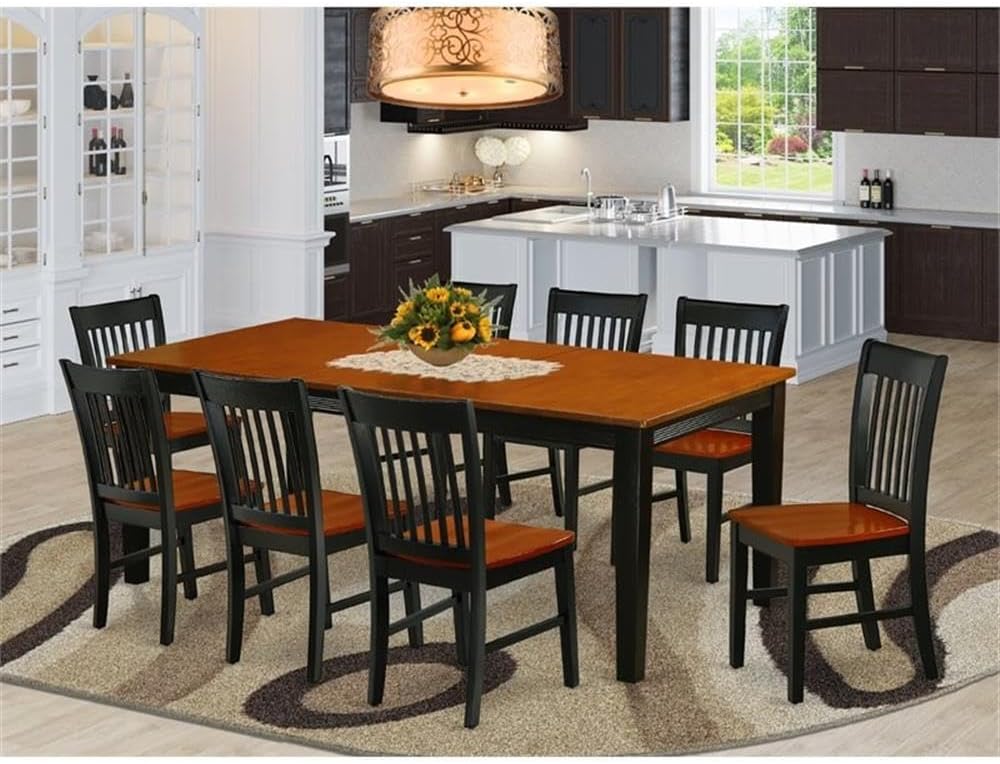 East West Furniture QUNO9-BCH-W 9 Piece Dining Set Includes a Rectangle Dining Table with Butterfly Leaf and 8 Kitchen Chairs, 40x78 Inch, Black & Cherry