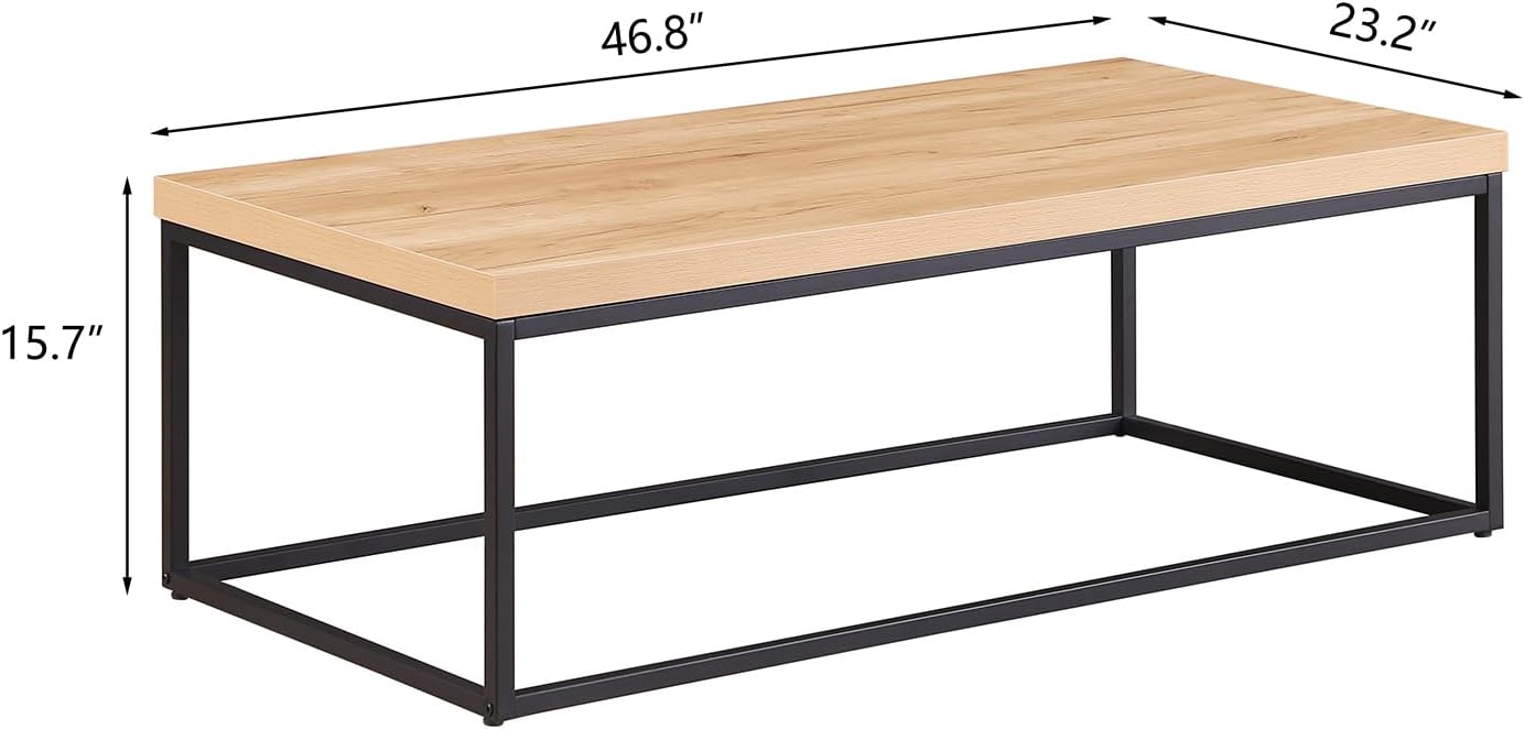 CENSI 47-Inch Natural Oak Accent Coffee Table/Center Table for Living Room, Rectangle Modern Industrial Style,Wood and Metal, Max.Loading 220 lbs. (White Oak)