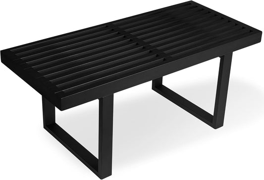 Bamboo Nelson Slat Wooden Bench, Small Wood Benches for Entryway, Living & Dining Room, Kitchen, Bedroom, Bathroom, Hallway, Front Door, for Indoor & Outdoor Patio Use, Mid Century Modern Decor