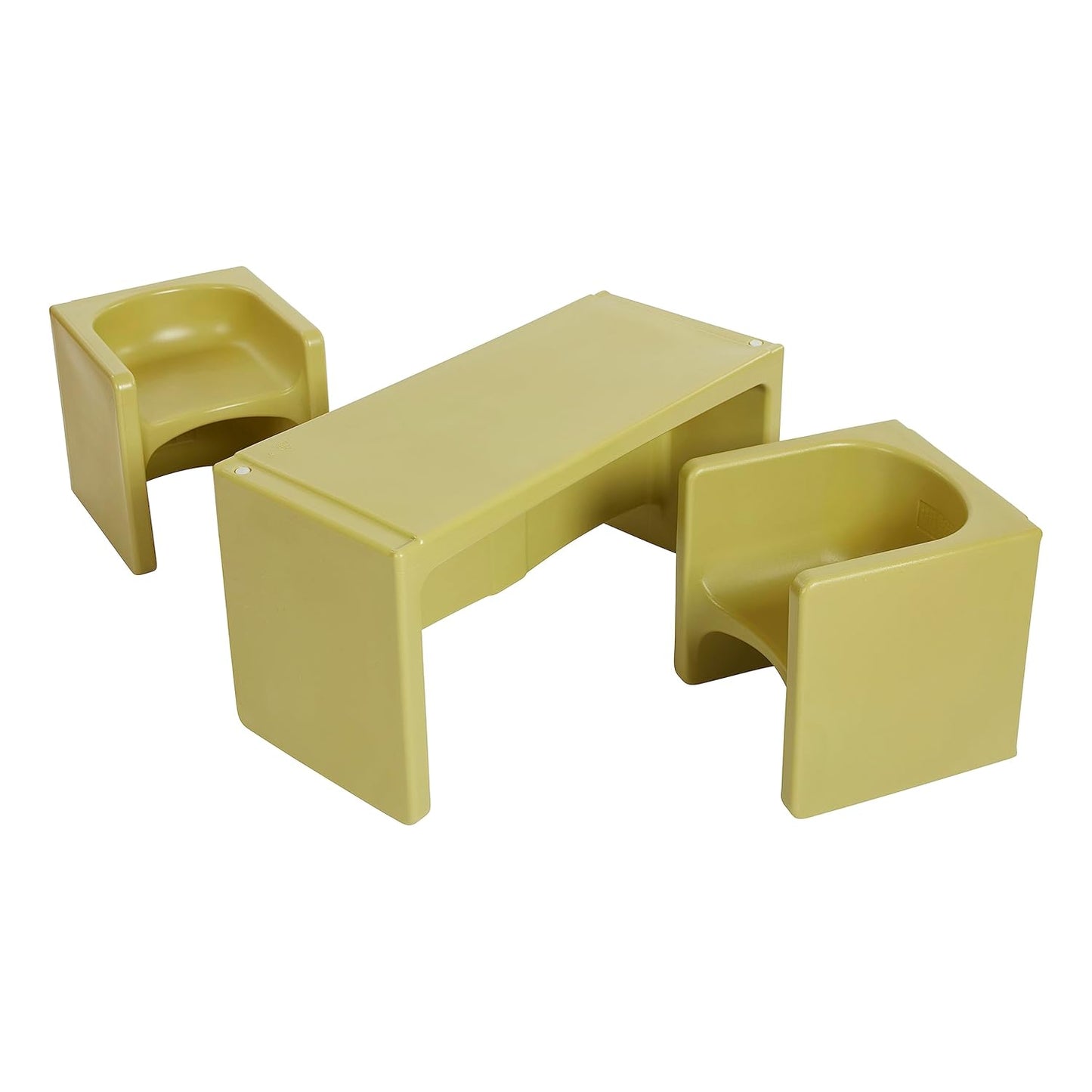 ECR4Kids Tri-Me Table and Cube Chair Set, Multipurpose Furniture, Fern Green, 3-Piece