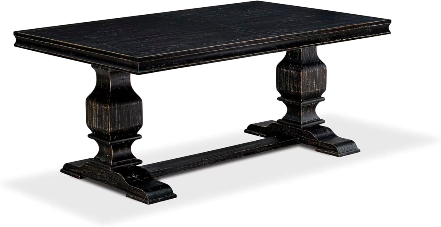 LKSI7-SBB-21-7-Piece Modern Dining Set Consists of a Mid Century Table and 6 Blue Linen Fabric Parson Chairs with Button Tufted Back - Sand Blasting Black Finish