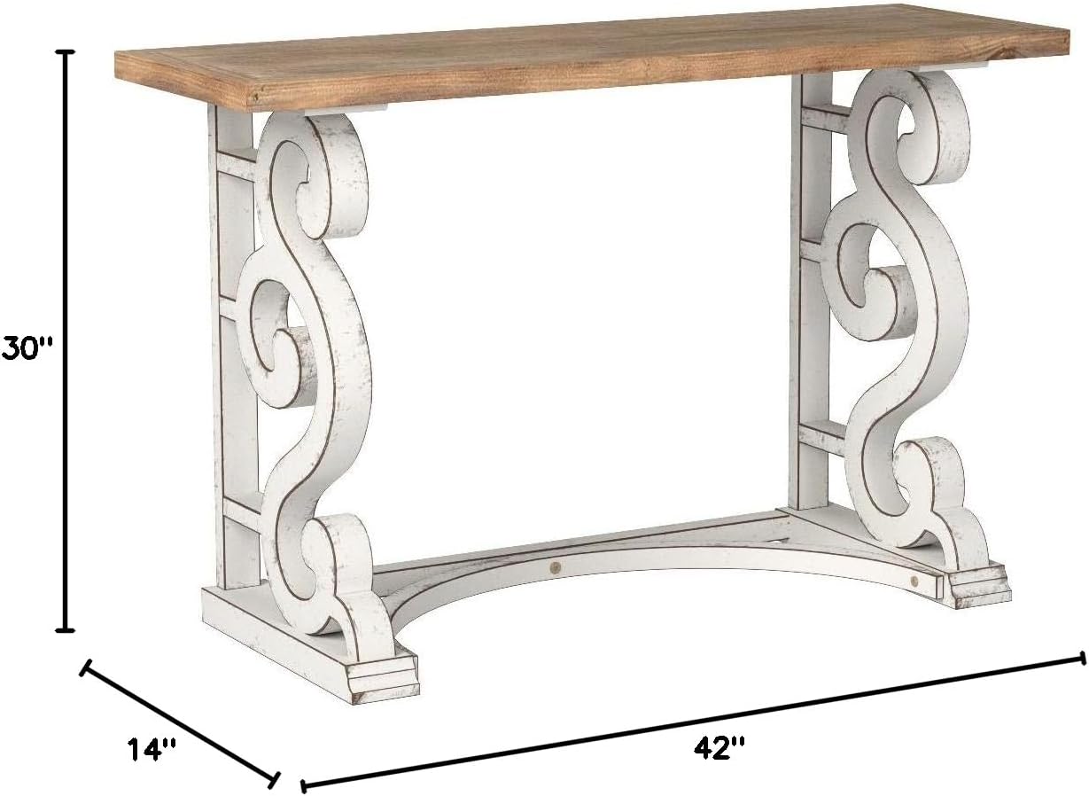 Kate and Laurel Wyldwood Country French Solid Wood Console Table - Rustic/White Legs - Natural Wood Top