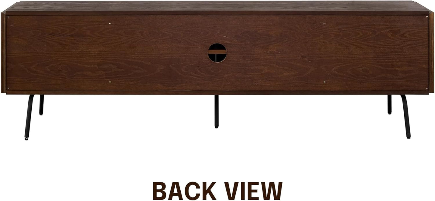 NTC Veil TV Stand with 4 Doors for TVs up to 75’’, Media Console with Vertical Groove Design and Metal Legs, Modern Entertainment Center for Living Room and Bedroom, Effortless Assembly, Dark Walnut