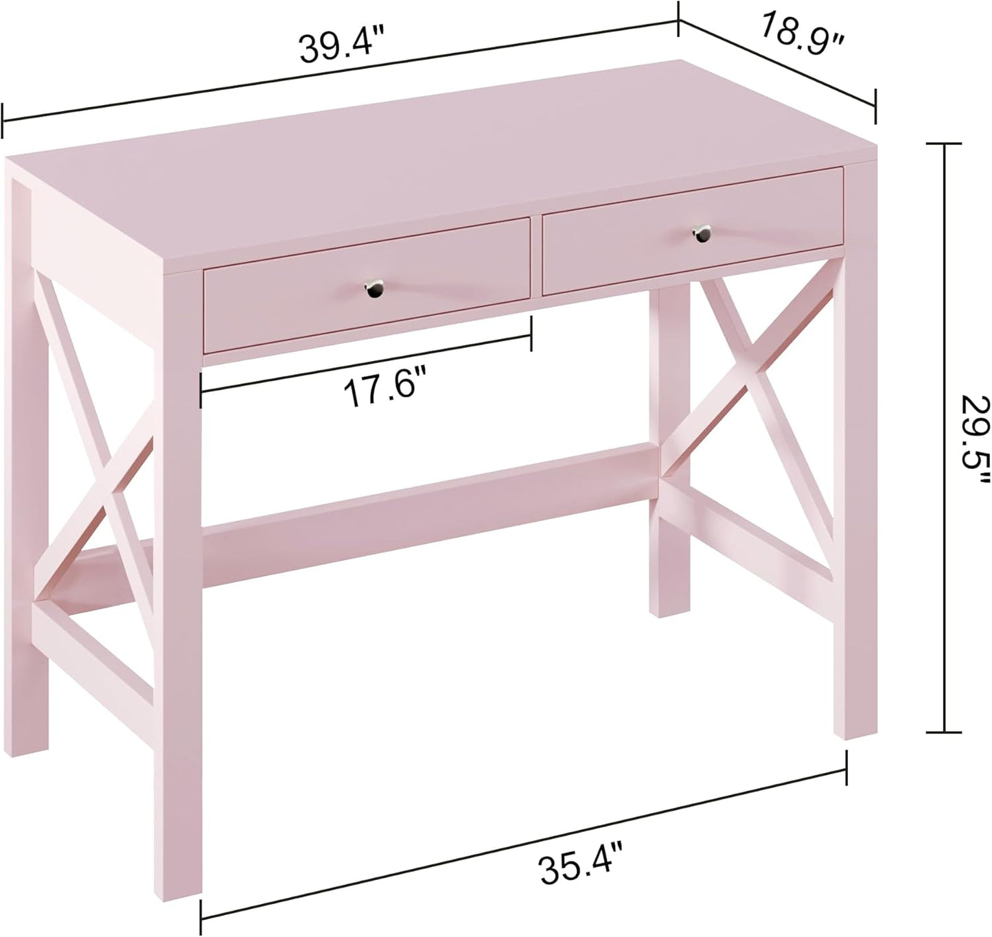 ChooChoo Computer Desk for Home Office, 39 Inches Writing Table with Drawers, Makeup Vanity Console Table, Pink