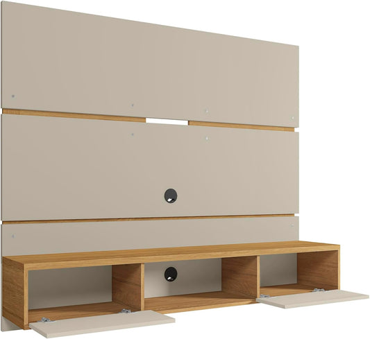 Manhattan Comfort Vernon 62" Floating Entertainment Center, Wall Mounted TV Stand for 55'' Television with Concealed & Open Storage, Hole for Cable Management, Off-White and Cinnamon