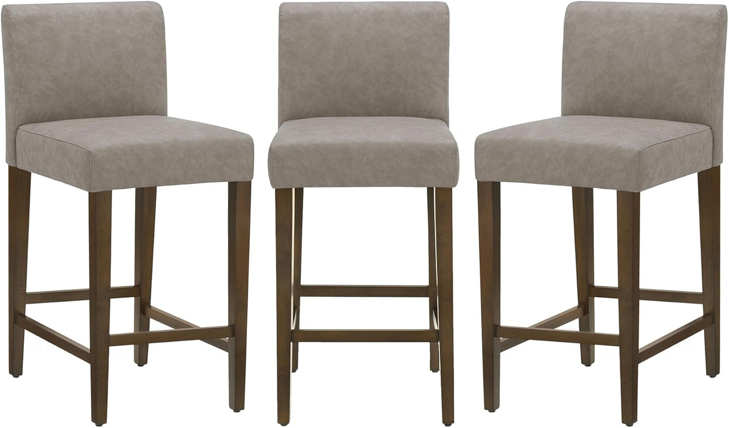 CHITA Counter Height Bar Stools Set of 3, 27" H Seat Height Upholstered Barstools, PU Leather in Stone Grey