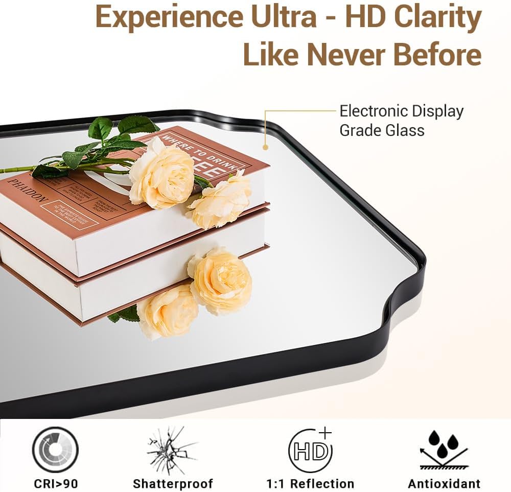 ANDY STAR 30x40 Inch Matte Black Mirror, Unique Rectangle Mirror for Vanity, Bathroom Mirror in Premium Stainless Steel Metal Thin Frame Deep 1’’, Large Wall-Mounted Mirror(Horizontal/Vertical)