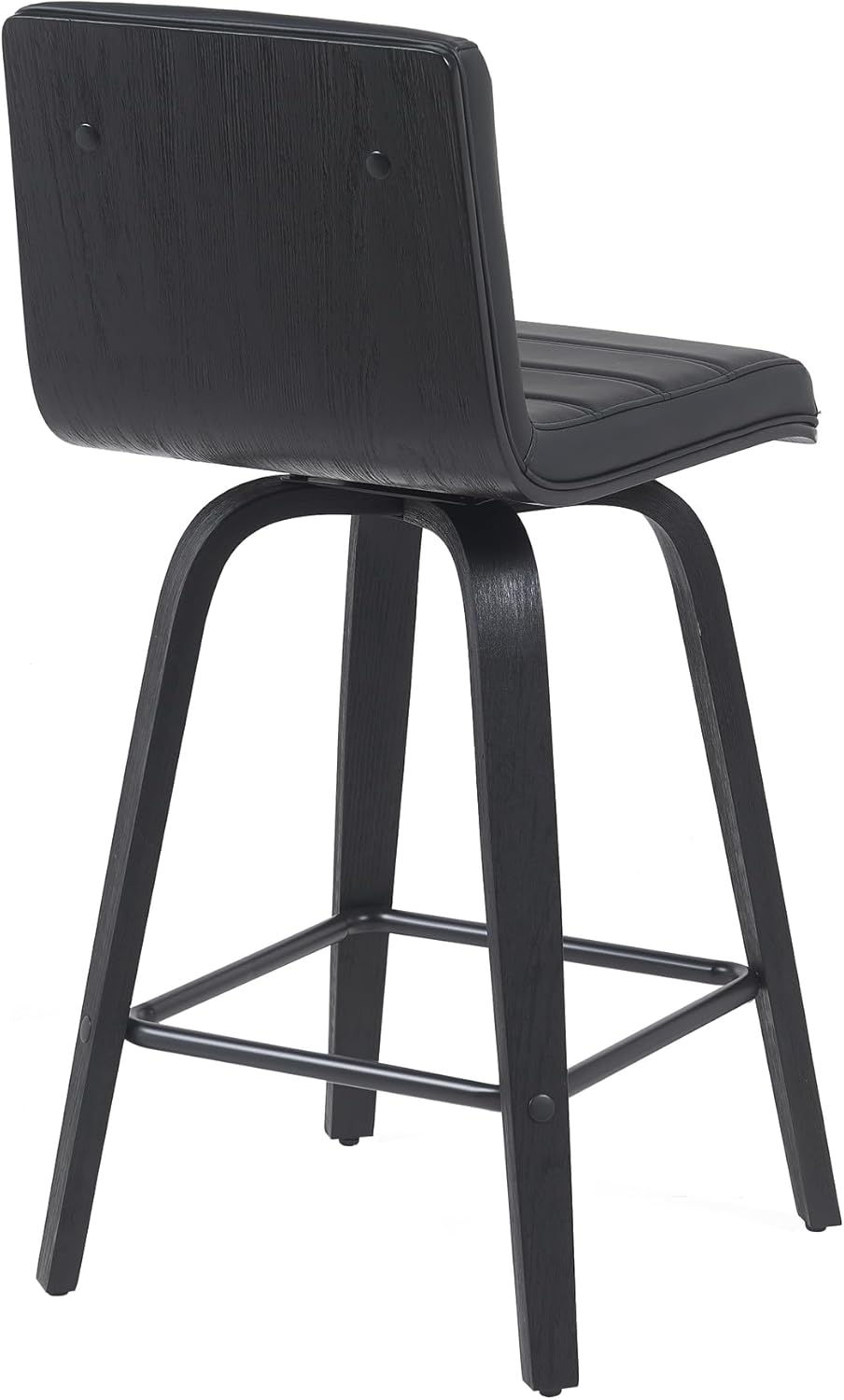 Vienna Modern Counter Height Swivel Bar Stool with Black Faux Leather Seat and Black Brushed Wood Frame Set of 3