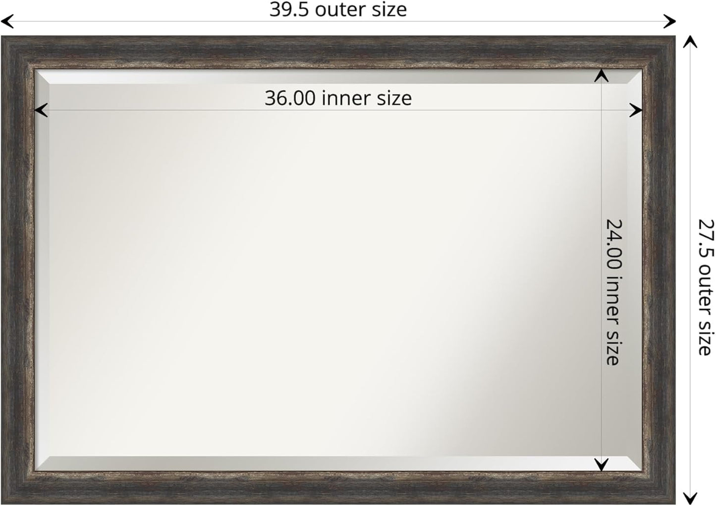 Amanti Art Brown Wall Mirror 28x40 Bark Rustic Char Narrow Rectangle Bathroom Mirror for Wall Decor Living Room, Large Rustic Farmhouse Frame, Hangs Horizonally and Vertically, Bathroom Decor, Beveled