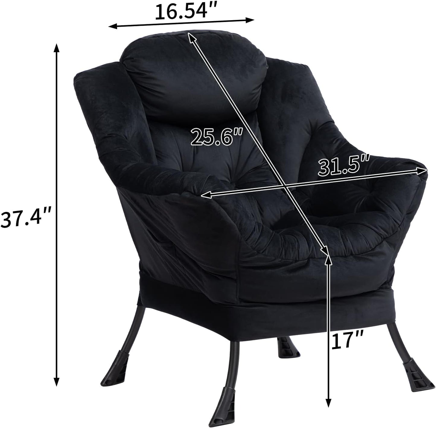 HollyHOME Fabric Large Lazy Chair for Living Room Chair Accent Reading Chair Cozy Lounge Chair with Armrest Leisure Sofa Chair for Bedroom, Dorm, Black