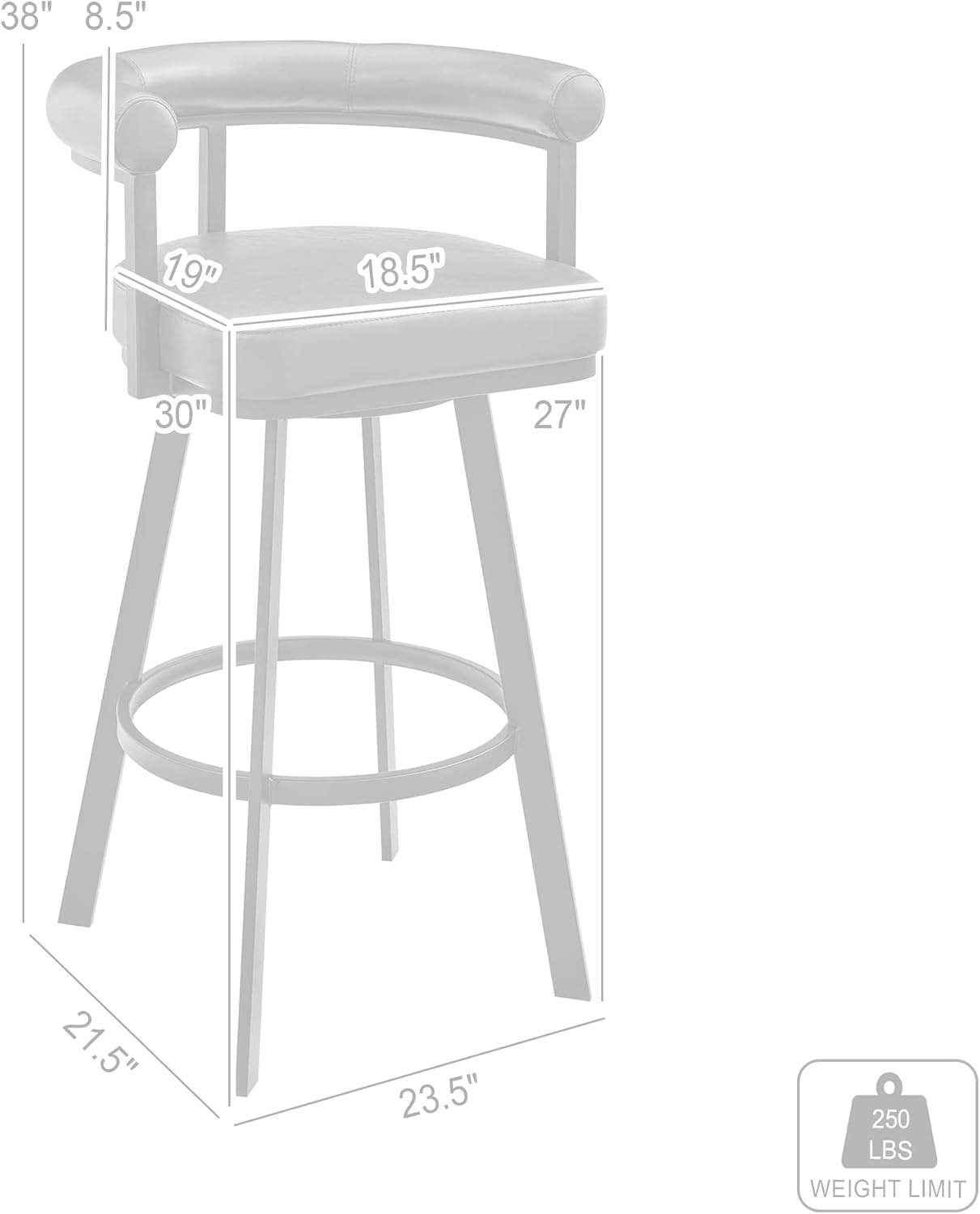 Armen Living Magnolia Swivel Bar Stool in Brushed Stainless Steel with Light Grey Faux Leather