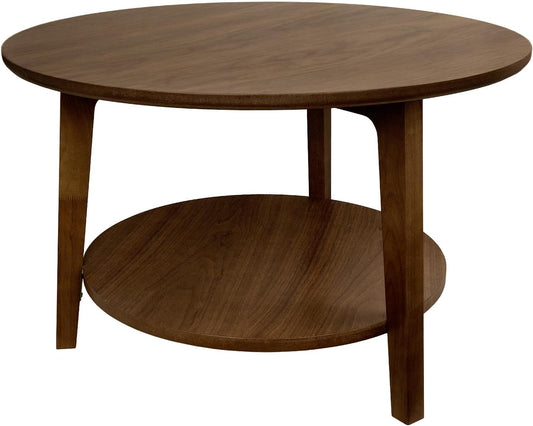 2-Tier Round Coffee Table Wood Nesting Side Table (Walnut, 28x28x18)