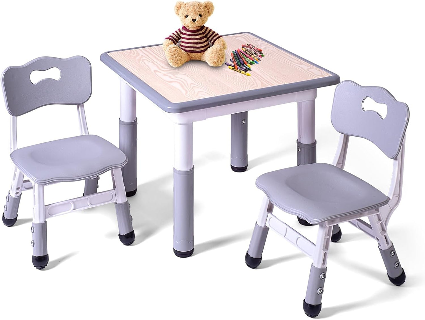 Kids Table and 2 Chairs Set, Height Adjustable Toddler Study Table and Chair Set, Kid Size for Ages 3-8 Children, Graffiti Desktop, Easy to Wipe/Arts & Crafts, Homes/Classrooms/Daycare (Grey)